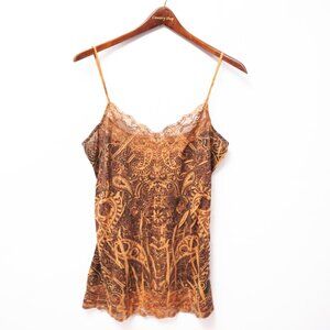 Y2K Maurices Lace XL Yellow Brown Paisley Studded Cami Top Fairycore Boho Indie